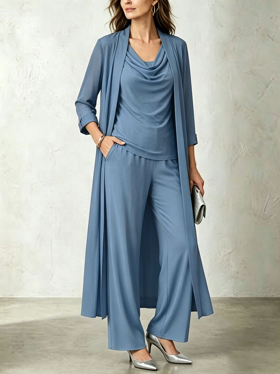 Womens Long Cardigan Jacket And Pants Three-piece Set