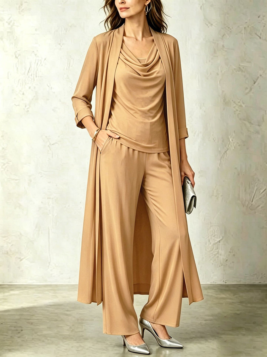Womens Long Cardigan Jacket And Pants Three-piece Set
