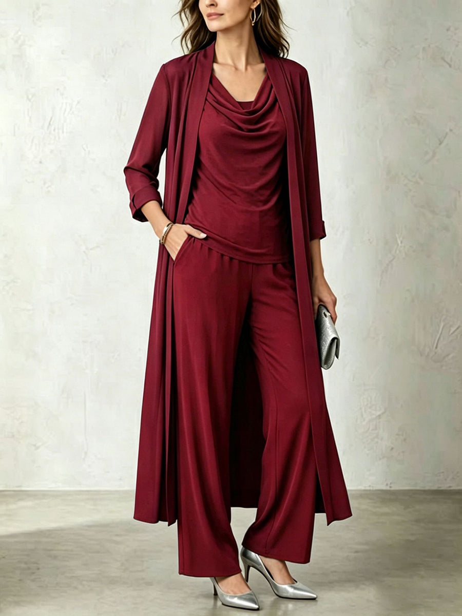 Womens Long Cardigan Jacket And Pants Three-piece Set