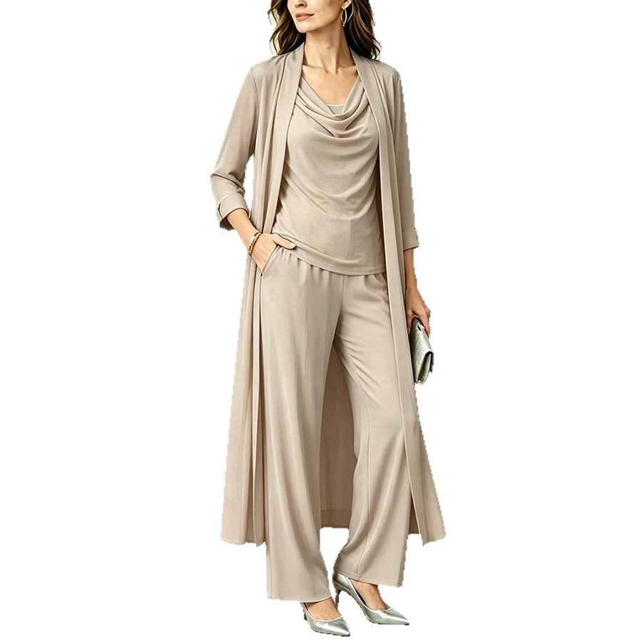 Womens Long Cardigan Jacket And Pants Three-piece Set