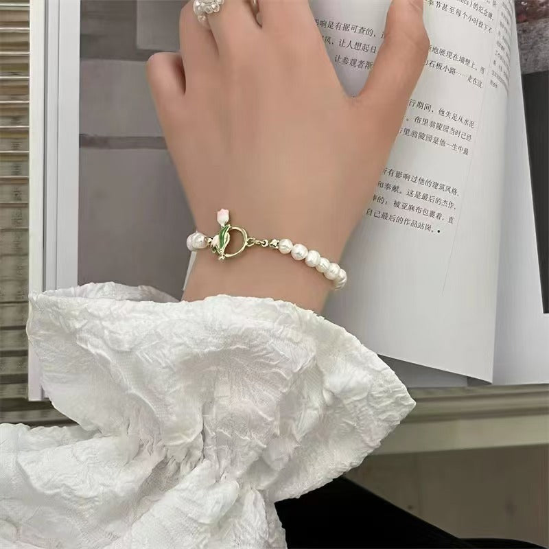 Elegant Pearl Tulip Necklace with OT Clasp - Timeless Accessory