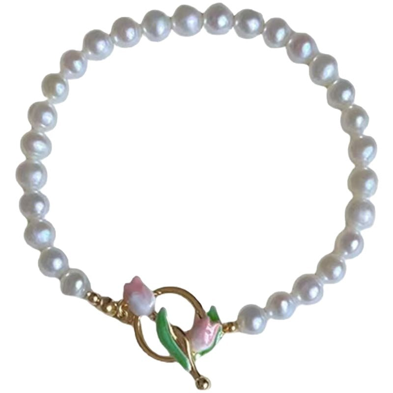 Elegant Pearl Tulip Necklace with OT Clasp - Timeless Accessory