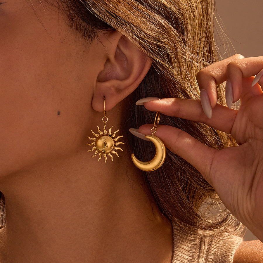 French-style Vintage Titanium Steel Earrings with 18k Gold Finish