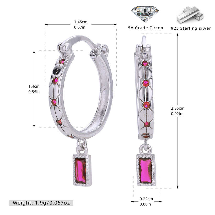 Sterling Silver Square Diamond Inlaid Earrings - Fashionable Minimalist