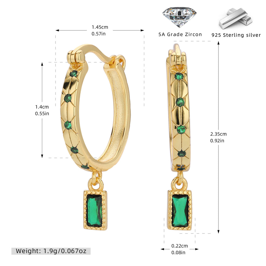 Sterling Silver Square Diamond Inlaid Earrings - Fashionable Minimalist