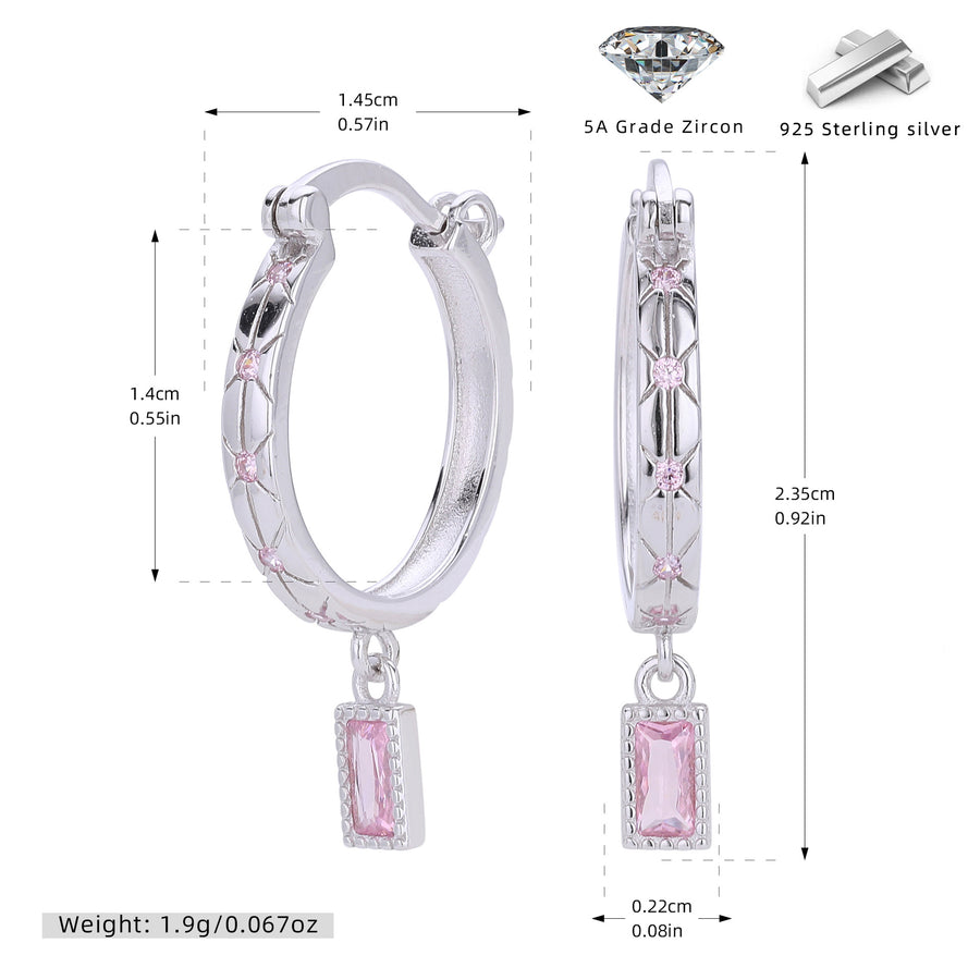 Sterling Silver Square Diamond Inlaid Earrings - Fashionable Minimalist