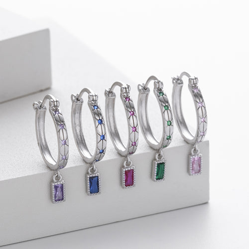 Sterling Silver Square Diamond Inlaid Earrings - Fashionable Minimalist
