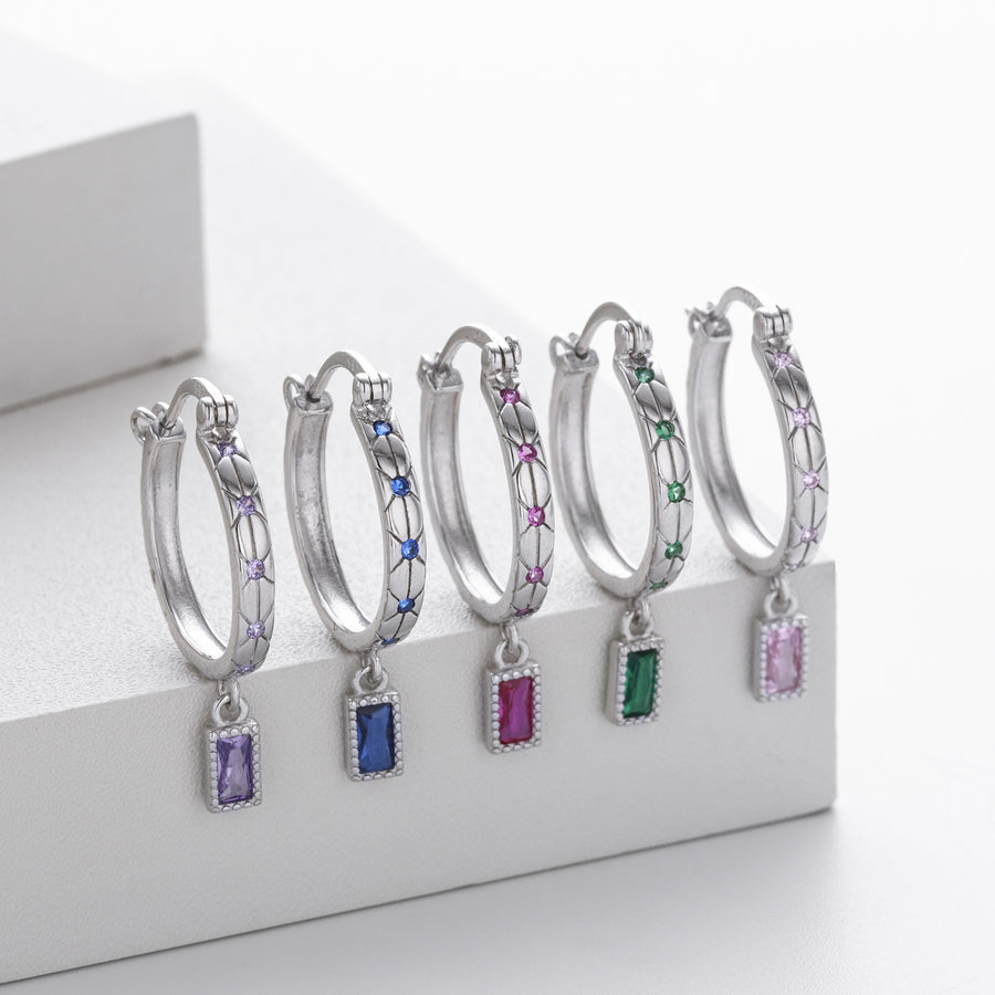 Sterling Silver Square Diamond Inlaid Earrings - Fashionable Minimalist