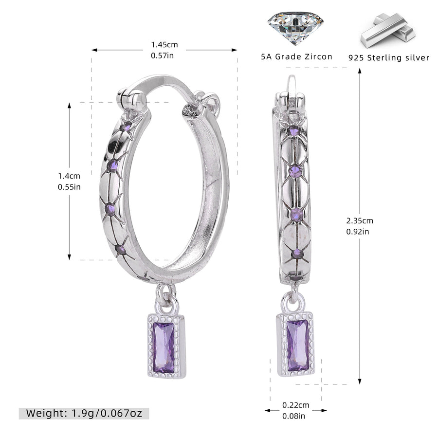 Sterling Silver Square Diamond Inlaid Earrings - Fashionable Minimalist