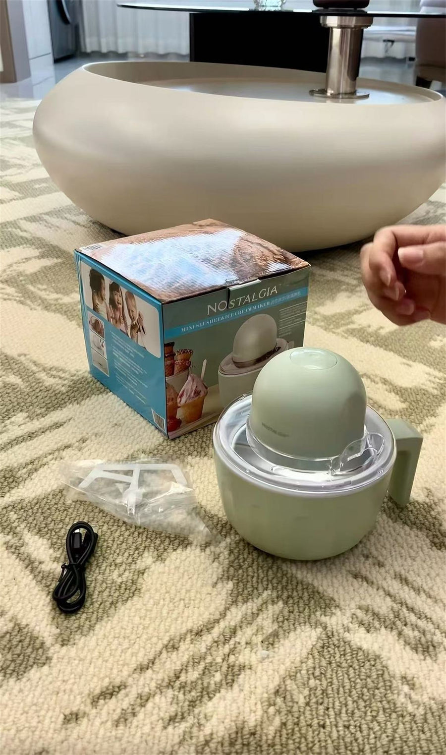 Household Rechargeable Blue Ice Cream Machine for Refreshing Treats