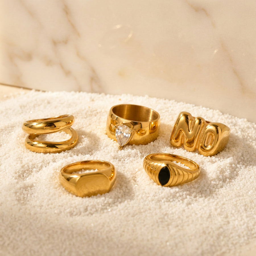 Sweet-and-cool Golden Letter Stacking Ring for Stylish Looks