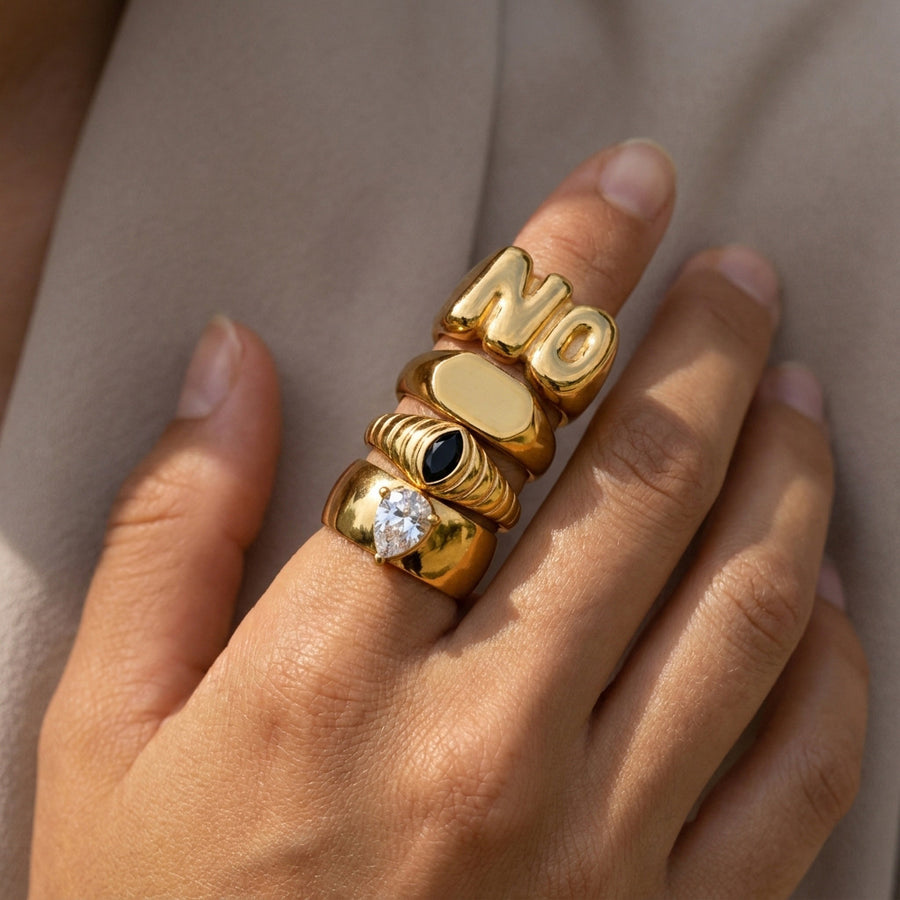 Sweet-and-cool Golden Letter Stacking Ring for Stylish Looks