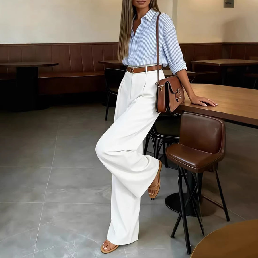 Fashionable Wide-leg Pants with Pockets - Relaxed-fit Trousers