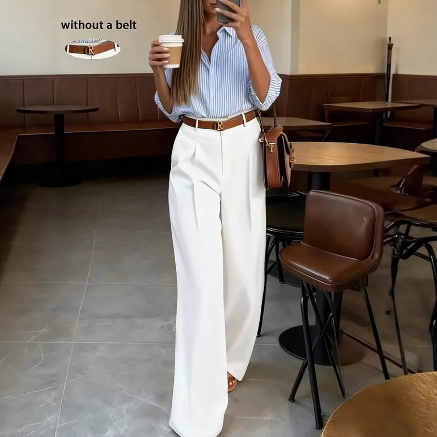 Fashionable Wide-leg Pants with Pockets - Relaxed-fit Trousers