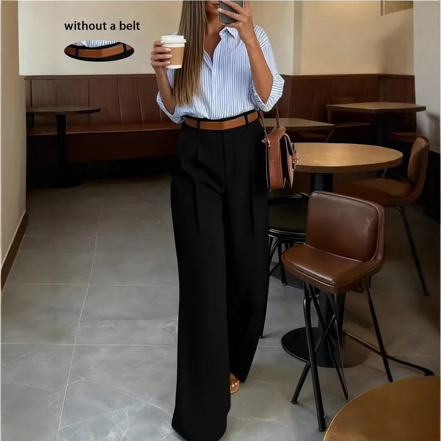 Fashionable Wide-leg Pants with Pockets - Relaxed-fit Trousers