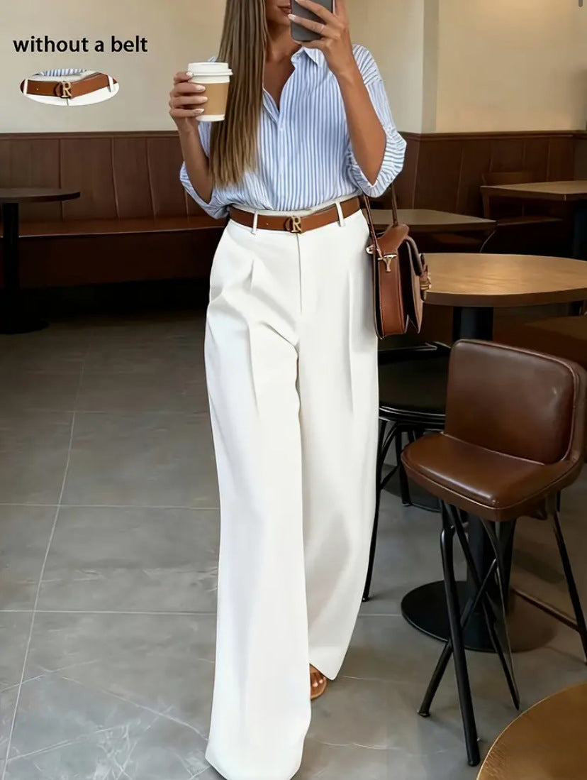 Fashionable Wide-leg Pants with Pockets - Relaxed-fit Trousers