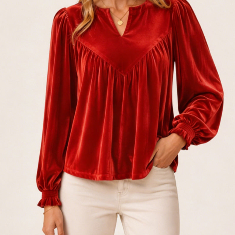 Lady's Elegant V-neck Pullover Shirt for Stylish Comfort