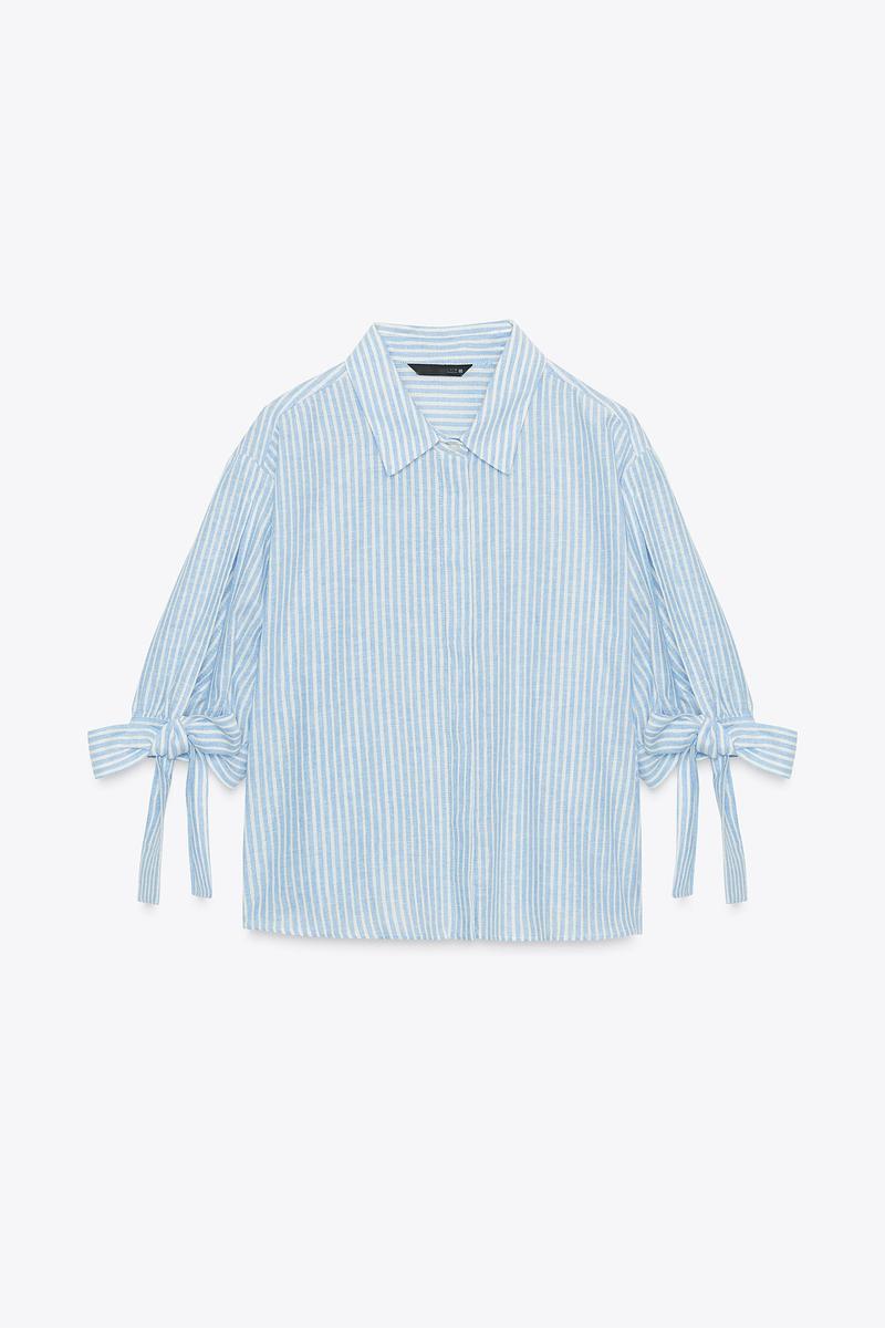 Casual Fashion Bow Tie Striped Short-sleeved Shirt