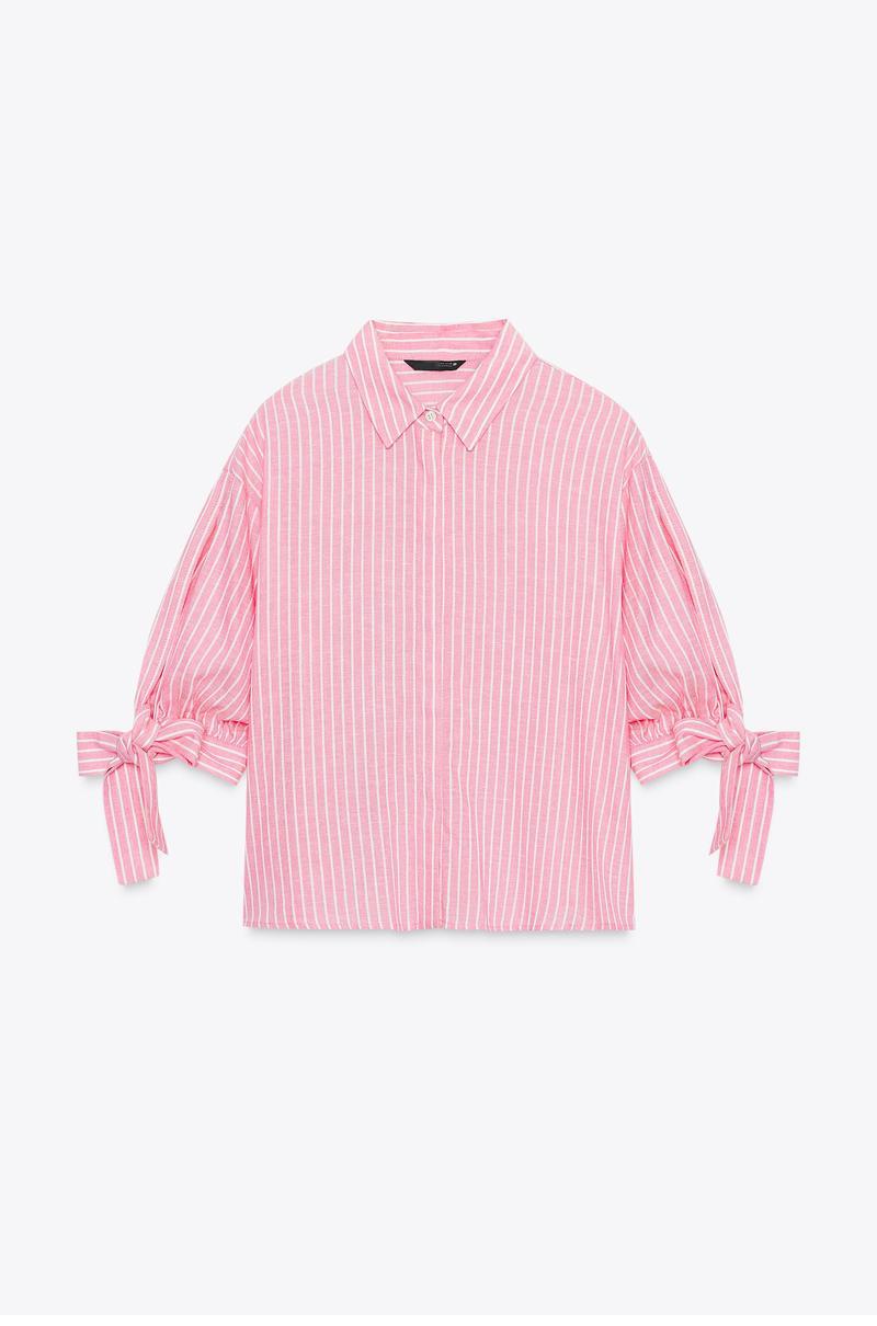 Casual Fashion Bow Tie Striped Short-sleeved Shirt
