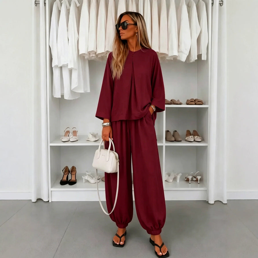 Womens Fashionable Ankle-Tie Harem Pants Two-Piece Set