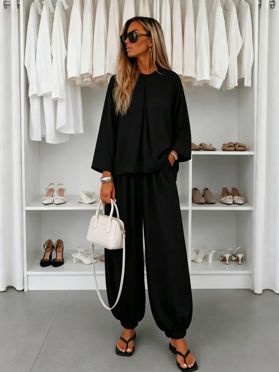 Womens Fashionable Ankle-Tie Harem Pants Two-Piece Set