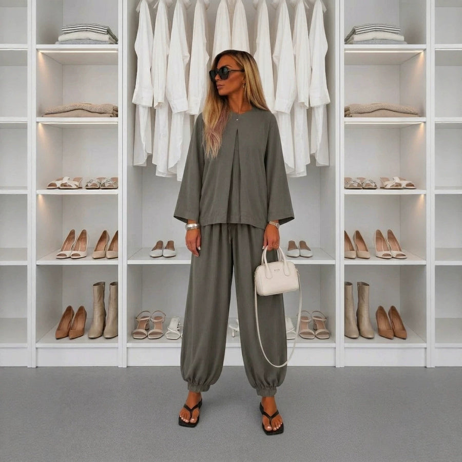 Womens Fashionable Ankle-Tie Harem Pants Two-Piece Set