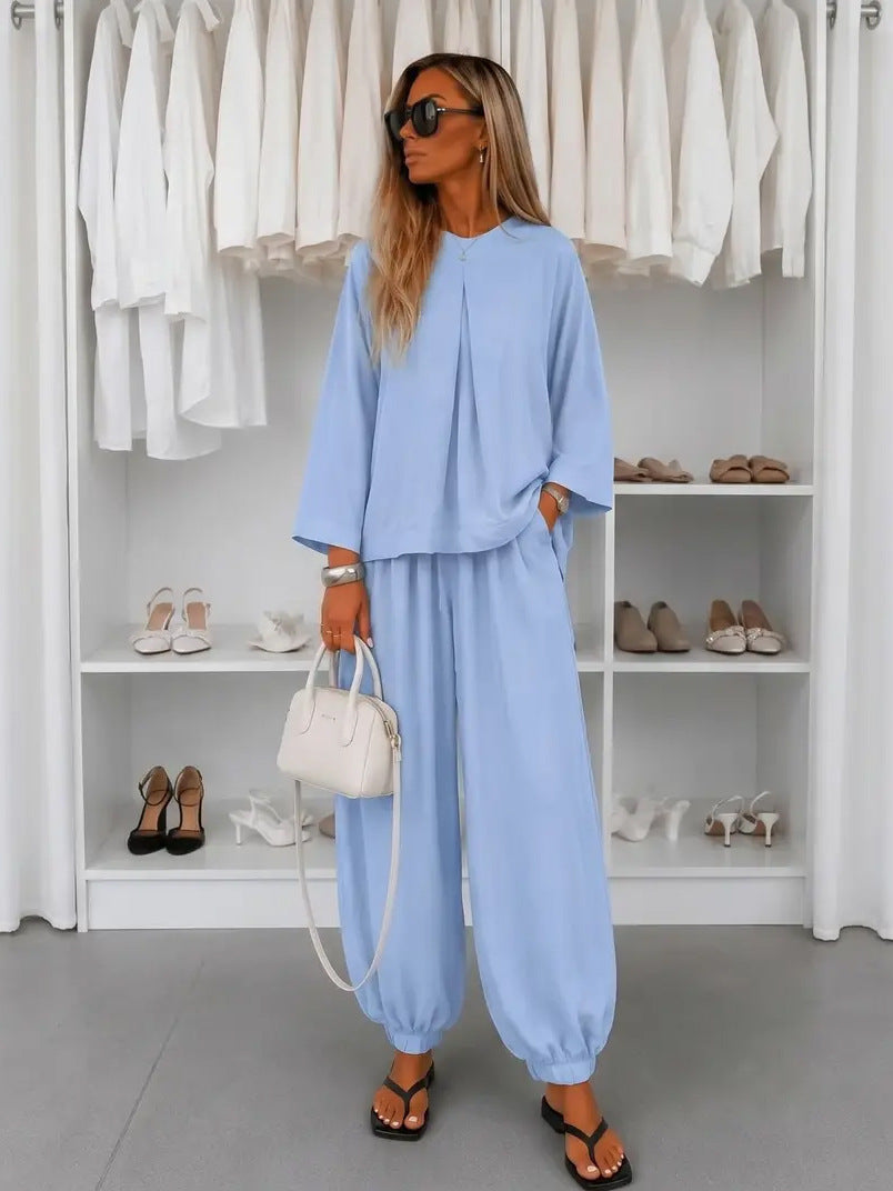 Womens Fashionable Ankle-Tie Harem Pants Two-Piece Set