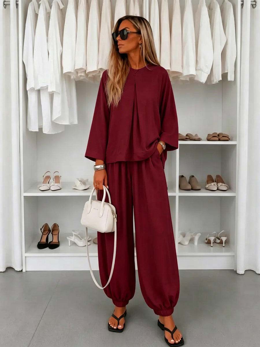 Womens Fashionable Ankle-Tie Harem Pants Two-Piece Set