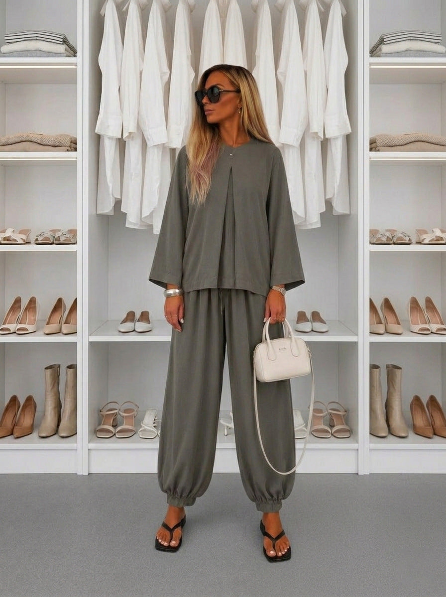 Womens Fashionable Ankle-Tie Harem Pants Two-Piece Set