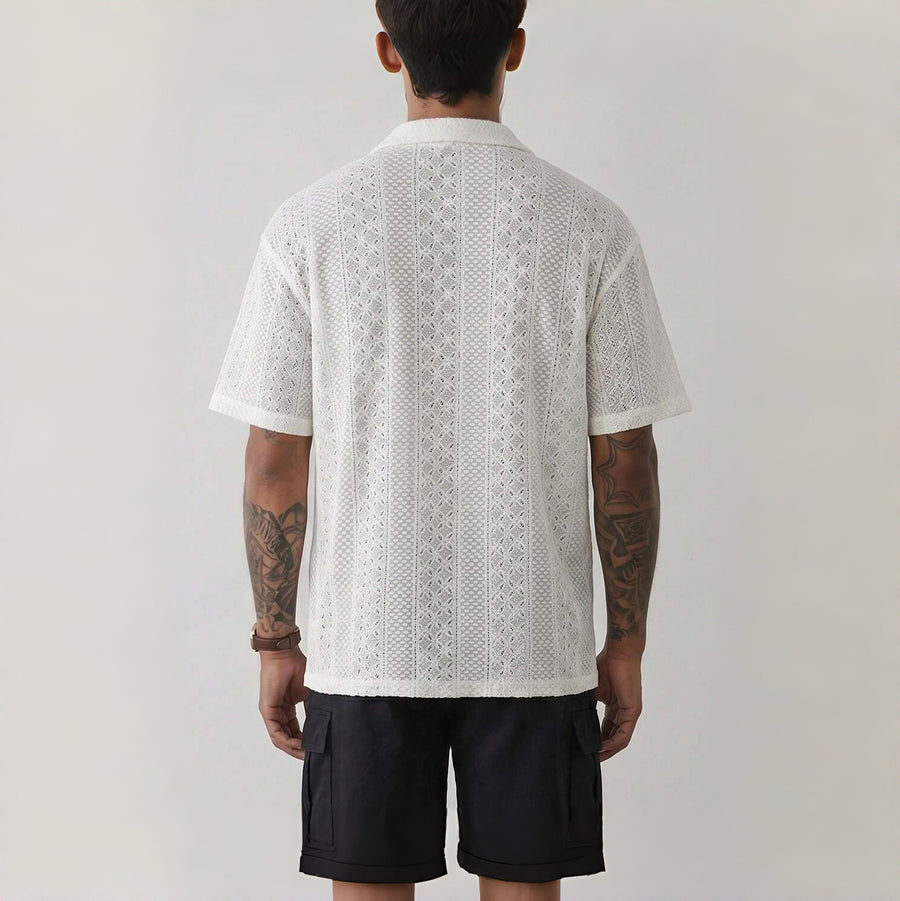 Old Money Style Cuban Collar Knitted Short Sleeve Shirt