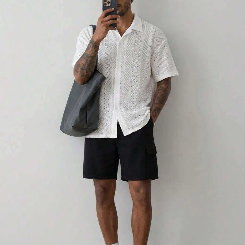 Old Money Style Cuban Collar Knitted Short Sleeve Shirt