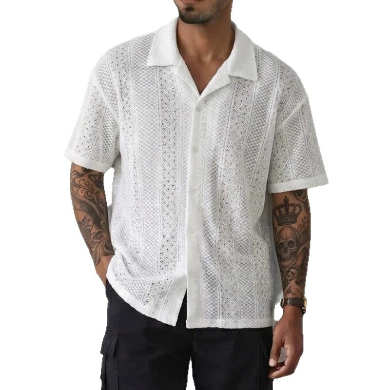 Old Money Style Cuban Collar Knitted Short Sleeve Shirt