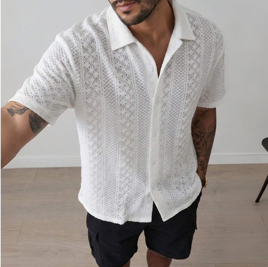 Old Money Style Cuban Collar Knitted Short Sleeve Shirt