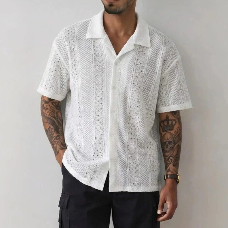 Old Money Style Cuban Collar Knitted Short Sleeve Shirt
