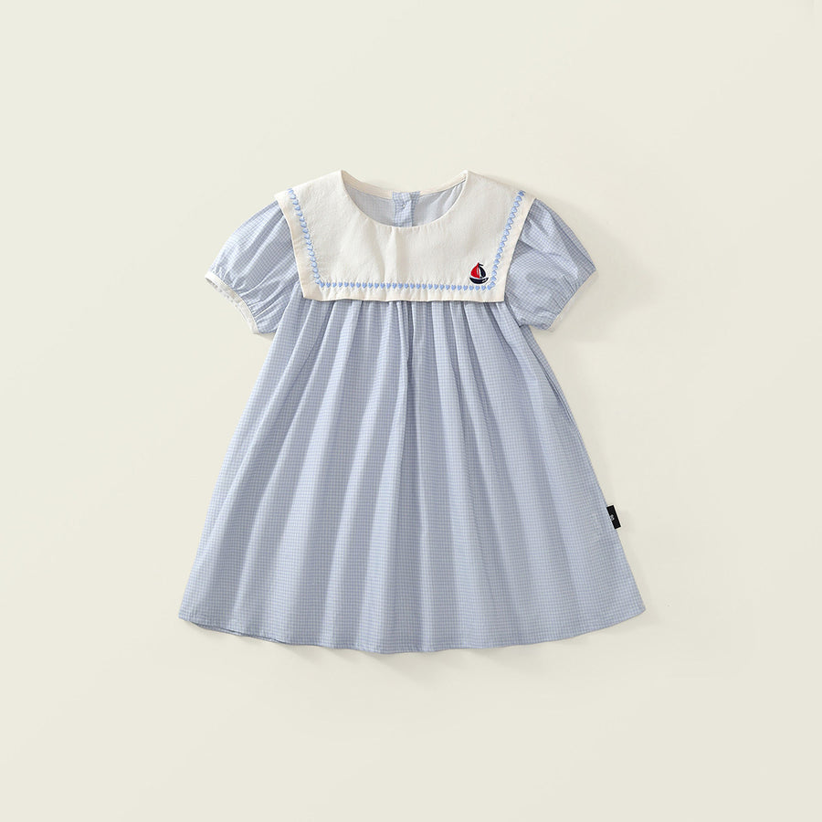 Princess Dress Navy Style with Embroidered Doll Collar