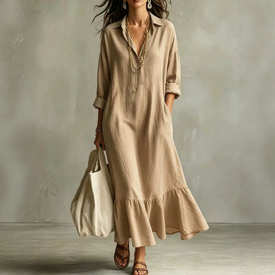 Turn-down Collar Fishtail Casual Loose-fit Shirt Dress
