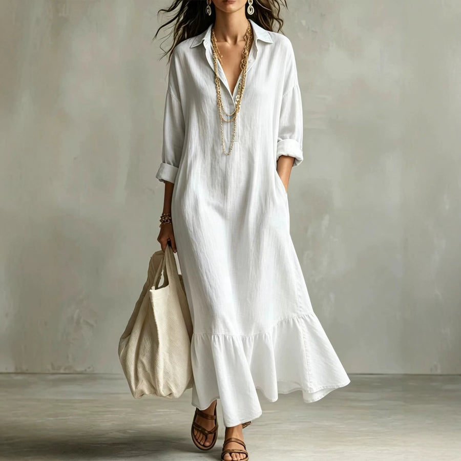 Turn-down Collar Fishtail Casual Loose-fit Shirt Dress