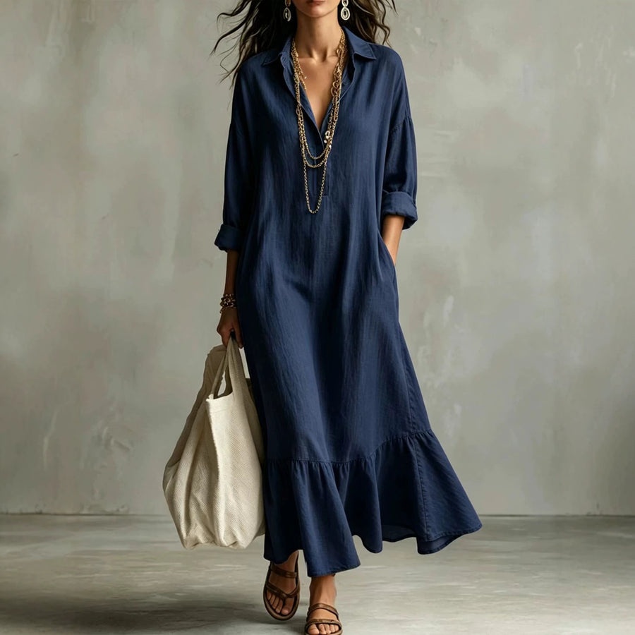 Turn-down Collar Fishtail Casual Loose-fit Shirt Dress