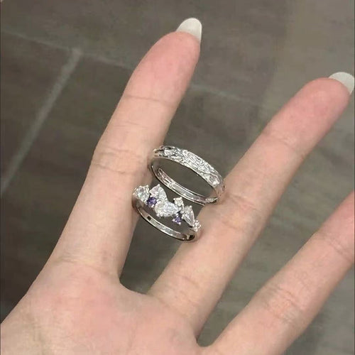 Wisteria Flower Couple Rings - Stylish Stacking Rings