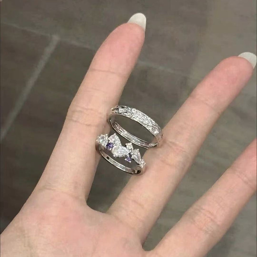 Wisteria Flower Couple Rings - Stylish Stacking Rings