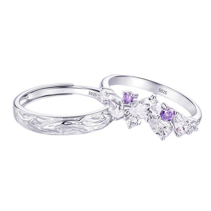 Wisteria Flower Couple Rings - Stylish Stacking Rings