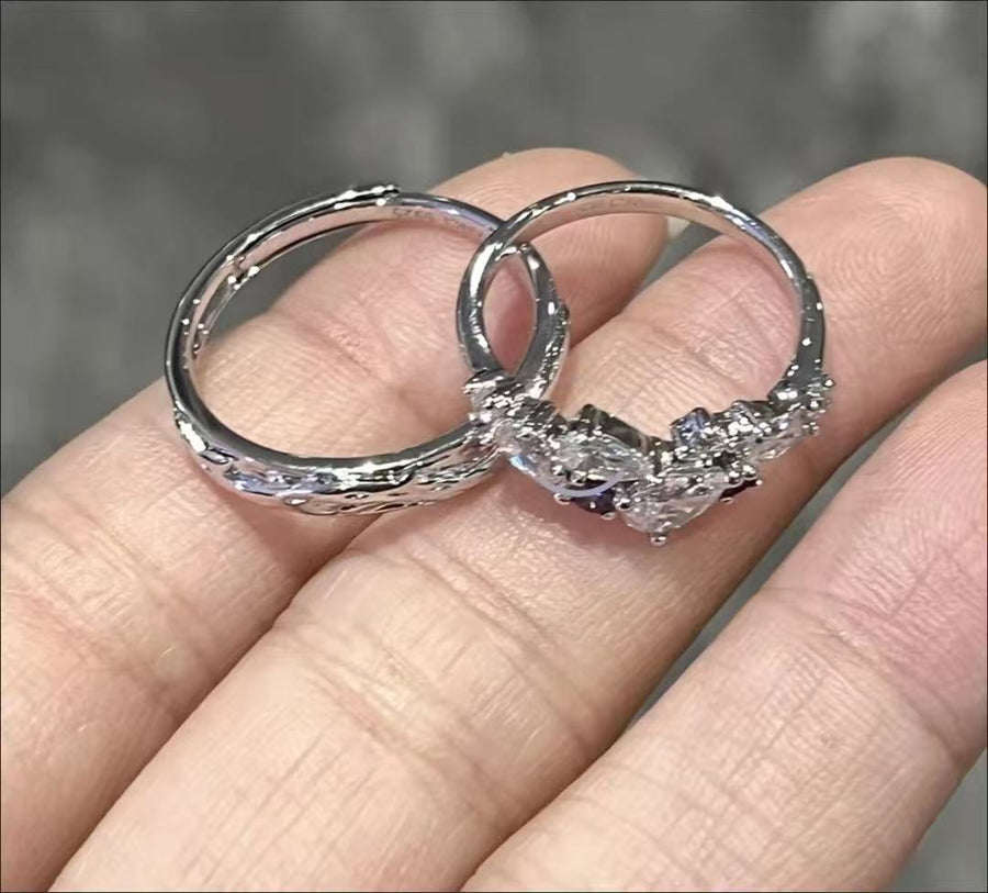 Wisteria Flower Couple Rings - Stylish Stacking Rings