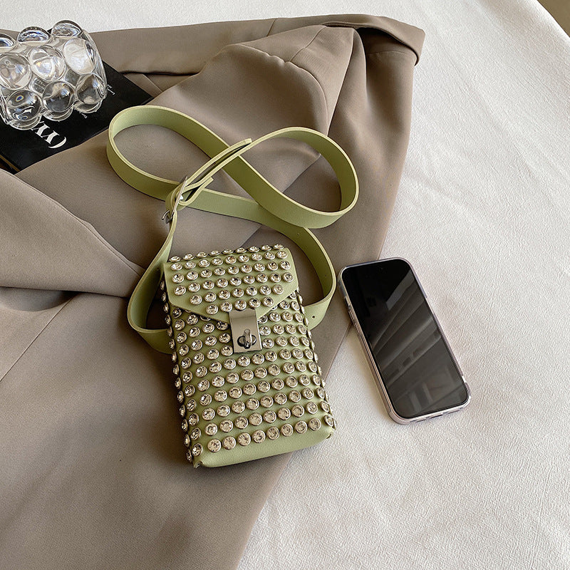 Single-Shoulder Bag with Rhinestone Design - Cosmetic Bag