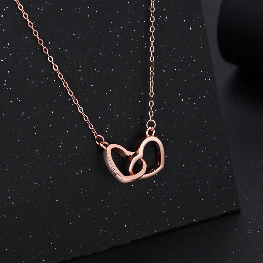 S925 Silver Heart-shaped Necklace with Engraved Double Heart Pendant