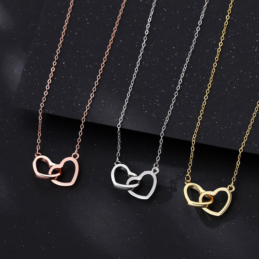 S925 Silver Heart-shaped Necklace with Engraved Double Heart Pendant