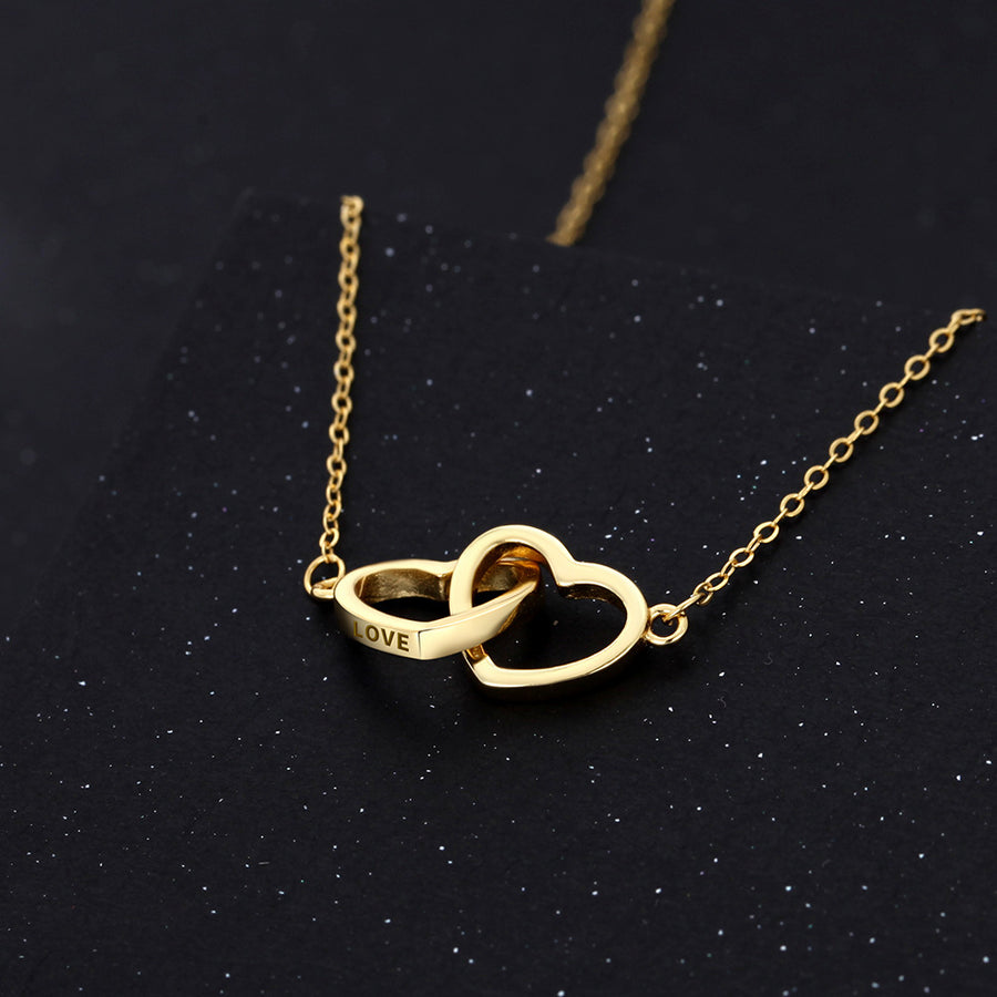 S925 Silver Heart-shaped Necklace with Engraved Double Heart Pendant