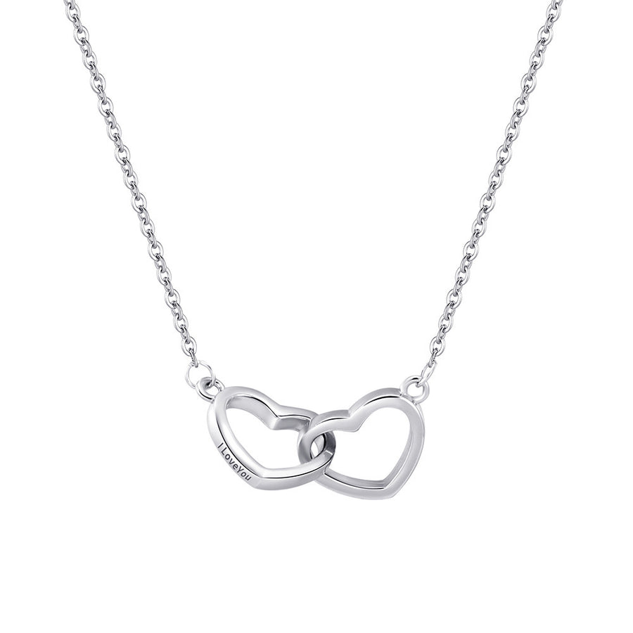 S925 Silver Heart-shaped Necklace with Engraved Double Heart Pendant