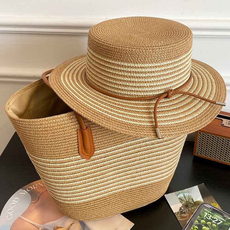 Womens Spring Summer Straw Hat and Large-capacity Bag Set