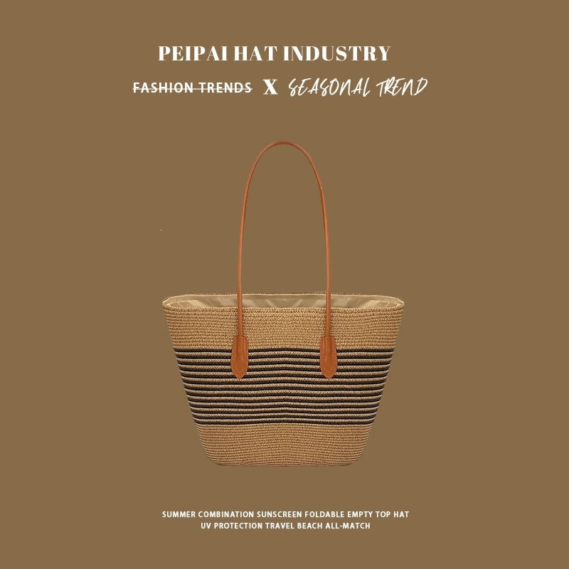 Womens Spring Summer Straw Hat and Large-capacity Bag Set