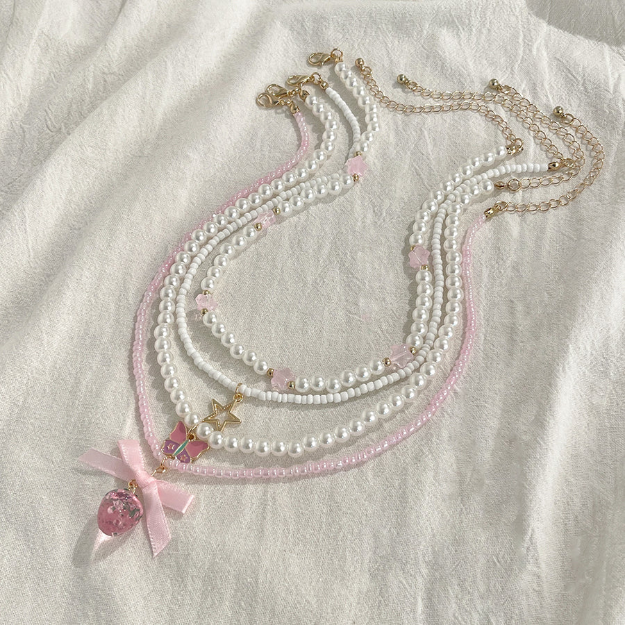 Sweet Bow-knot Strawberry Pendant Necklace - Instagram Style
